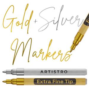 lot 6146 image: ARTISTRO 2 Gold and Silver Acrylic Paint Markers - 0.7mm Extra Fine-Tip Metallic Paint Pens - Perfect for Crafting, Art Projects, and More