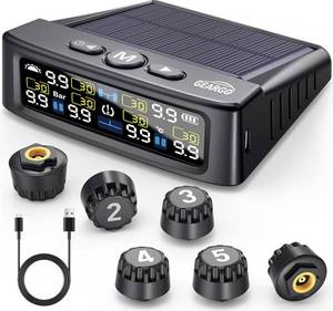 lot 6147 image: GEARGO Tire Pressure Monitoring System, Real-time Solar Wireless TPMS with 6 Tire Pressure Sensor, Digital LCD Display, Auto Security Alarm for RV SUV MPV Truck Sedan