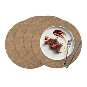 lot 6155 image: Round Placemats Set of 4, 15 Inch Faux Leather Place mats, Washable Wipeable Non Slip, Heat Resistant Waterproof Vinyl Table Mats for Dining Table, Kitchen, Party, Brown