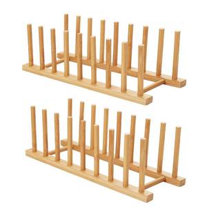 lot 6161 image: HBlife 2pcs Bamboo Dish Plate Bowl Cup Book Pot Lid Cutting Board Drying Rack Stand Drainer Storage Holder Organizer Kitchen CabinetKeep Dry