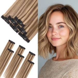 lot 6179 image: SLEEKALON 6pcs 6 Clips in Short Hair Extensions Human Hair Mini Clip ins Hair Extension Clip on Hair Pieces for Add Volume Highlights Straight Remy Hairpiece-10 Inch#4P27 Medium BrownandDark Blonde