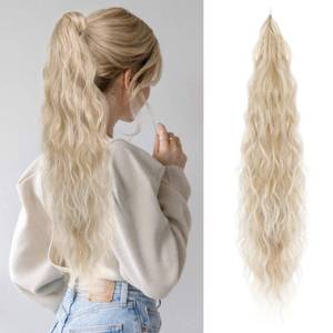 lot 6202 image: Flufymooz Ponytail Extension, Flexible Wrap Around Ponytail Extension Long Wavy Curly Ponytail Hair Extensions Natural pony tail Synthetic Hairpiece for Women 32 Inch (Dark Blonde to Light Blonde)