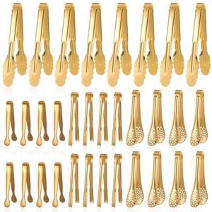 lot 6207 image: IANFAN 32 Pcs Mini Serving Tongs, Stainless Steel Buffet Serving Utensils Small Tongs Catering Kitchen Food Tong for Appetizer Tea Party Coffee Bar Food Ice Salad Barbecue Cookies, 4 Styles(Gold)