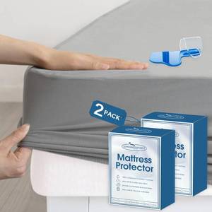 lot 11866 image: 2 Pack Twin Mattress Protector Waterproof, Twin Size Mattress Pad Cover for Kids, Soft and Breathable Twin Fitted Bed Sheet for Single Bed with Deep Pocket Up to 14 Inches, Gray