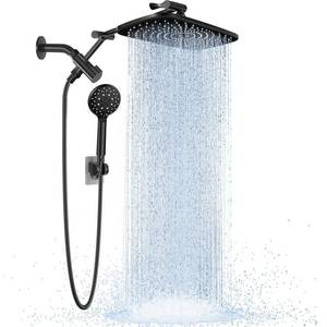 lot 11874 image: Veken Wide Rain Shower Head with Multi-Modes Handheld Water Spray,High Pressure Showerhead Combo with Arm for Bathroom Accessories,Home Decor Adjustable Dual Shower with Anti-Clog Nozzles,Matte Black