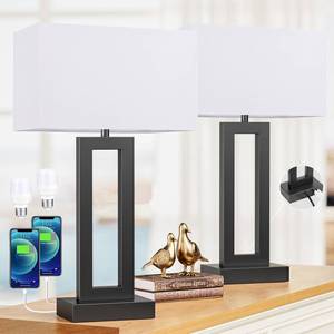 lot 11894 image: Seealle 22in Tall Living Room Lamps for Night Stands - Touch Bedside Lamp with USB CA, 3 Way Dimmable Bedroom Lamps for End Tables Set of 2, Modern Night Stand Lamps for Bed Side(WhiteandBlack)