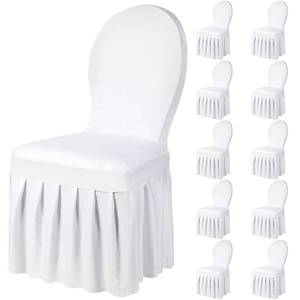 lot 11895 image: Oudain 10 Pcs White Chair Covers with Skirt Spandex Chair Slip Covers Wedding Long Stretch Protectors Removable and Washable for Dining Chairs Hotel and Wedding Ceremony