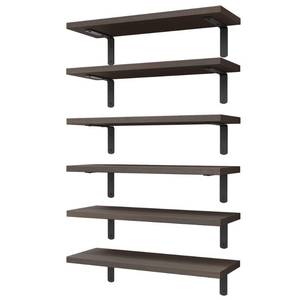 lot 11896 image: WOPITUES Wood Floating Shelves Set of 6, Shelves for Wall Decor, Farmhouse Shelf for Bedroom, Bathroom Storage Shelves, Book Shelves for Living Room, Dark Brown