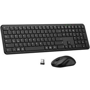 lot 11916 image: Wireless Keyboard and Mouse Combo, Full-Size Silent Ergonomic Keyboard and Mouse, Sleep Mode, Long Battery Life, 2.4G Lag-Free Cordless Mice Keyboard Set for Computer, Laptop, PC, Mac, Windows (Black)