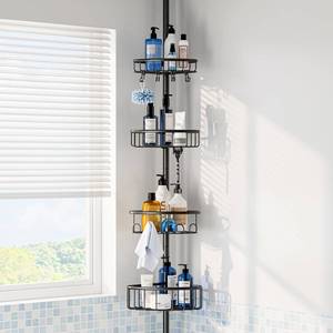 lot 11950 image: Corner Shower Caddy Tension Pole Stainless Steel Rustproof 4-Tier Shower Organizer - 47-121 inch Adjustable Bathroom Shelves for Bathtub Shampoo Storage - Tension Rod Floor Standing Bath Rack - Black