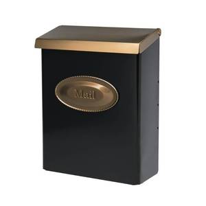 lot 11951 image: Architectural Mailboxes Designer Locking, Vertical Wall-Mounted Mailbox for Outside, Modern Metal Galvanized Steel Medium Mail Box with Lock and Key Drop Box, Black with Optional Mail Emblem (Heavy Use)