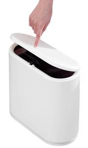 lot 11952 image: Sooyee 10 Liter Rectangular Plastic Trash Can Wastebasket with Press Type Lid,2.4 Gallon Garbage Container Bin for Bathroom,Powder Room,Bedroom,Kitchen,Craft Room,Office (Cream White)