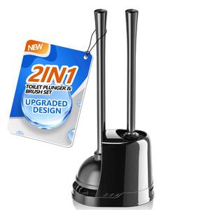 lot 11953 image: LOVLOY Toilet Plunger and Brush, Bowl Brush and Heavy Duty Toilet Plunger Set with Ventilated Holder, 2-in-1 Toilet Brush and Plunger Combo for 5.3-inch Toilet Drain Bathroom Cleaning (Black)