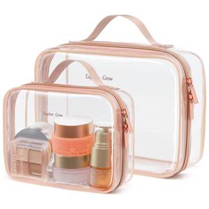 lot 11958 image: PACKISM Clear Makeup Bag Combo Pack, 1 TSA Approved Medium and Large for Checked Luggage, Clear Toiletry Bag with Handle, Water-resistant Travel Essentials Organizer, Rose Pink