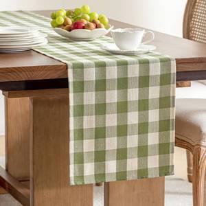 lot 12257 image: Fiokle Spring Gingham Table Runner, Cotton Linen Style Picnic Checkered Table Runners Farmhouse Buffalo Plaid Baby Shower Birthday Party Decoration Home Dining Kitchec Decor, Green 13x108