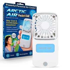 lot 12265 image: Arctic Air Portable Fan, Pocket Chill Handheld Mini Fan, Rechargeable Personal Air Cooler with Hydro-Chill Technology, 3 Speeds and Built-in-Kickstand, Cordless for Travel, Indoor or Outdoor Use