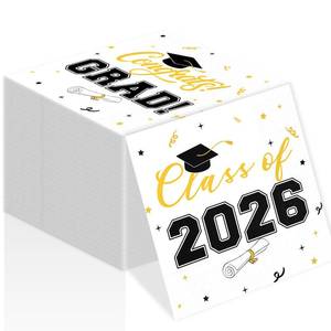 lot 12266 image: BAIVV Class of 2026 Graduation Napkins, 3-Ply Disposable Congrats Grad Paper Napkins for Dinner and Cocktail Party Decorations, School and College, 6.5-Inch Square (100, Black)