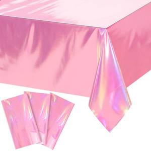 lot 12283 image: mwellewm 3Pack Iridescent Pink Tablecloth Pastel Holographic Table Cloth Light Baby Pink Disposable Plastic Rectangle Table Cover for Valentinefts Day Birthday Wedding Shower Party Decoration 54 X 108
