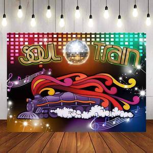 lot 12284 image: 70fts Theme Photography Backdrop 70fts and 80fts Disco Dancing Prom Party Decoration Supplies Neon Glow Photo Background Studio Props Banner 7x5ft