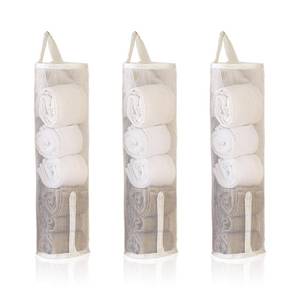 lot 12286 image: Domsanistor Hanging Sock Organizer, 3 Pack Mesh Storage Bags with Top and Bottom Access, Holds 7-10 Pairs, Closet Organizer for Underwear, Scarves, and Small Items