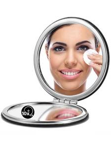lot 12289 image: OMIRO 1X10X Magnifying Compact Mirror with PU Leather, Ultra-Portable for Purses and Travel, Round Black