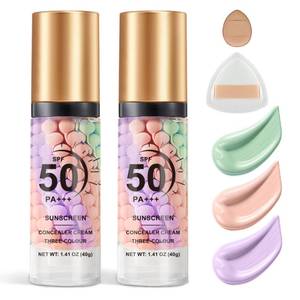 lot 12290 image: QIUFSSE 2PCS Color Correcting Primer Face Makeup with Powder Puff,Face Primer with SPF 50,Oil Control Primer Makeup,Hydrates and Moisturizes,Radiance Skin,Protector Solar Para La Cara Con Color