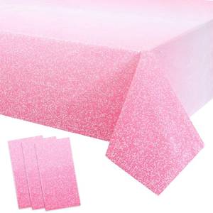 lot 12293 image: Kesfey 3 Packs Ombre Pink Tablecloth 54 x 108 Inch Gradient Pastel Pink Table Cloths Rectangle Disposable Plastic Light Pink Sprinkle Glitter Table Covers for Birthday Baby Shower Party Decorations