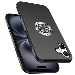 lot 12297 image: PELEPUES Shockproof Case for iPhone 16 6.1 inch, Embedded Finger Ring Military Grade Phone Case Cover with Reinforced Metal Stand Kickstand Support Magnetic Car Holder for iPhone 16, Black