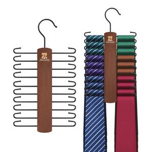 lot 12307 image: ZEDODIER 2 Packe Wooden Tie Rack, Tie Hanger for Men Closet, 40 Storage Capacity, Non-Slip Rotatable Tie Organizer, Hanging Space Saving Holder, Vintage