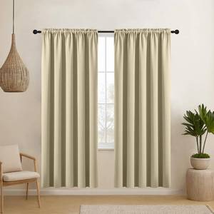 lot 12314 image: CUCRAF Blackout Curtains Short Small Room Darkening Window Curtain Panels, Rod Pocket Thermal Insulated Solid Drapes for Bedroom Living Room, 52x45 inch, Light Beige, Set of 2 Panels