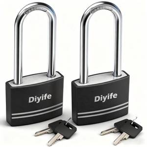 lot 12321 image: Diyife Padlock with Key, 2 Pack Waterproof Lock with Key, Long Shackle Padlocks for Outdoor Anti-Rust, Small Covered Aluminum Padlock with 4 Alike Keys for Gym Locker, Fence, Shed