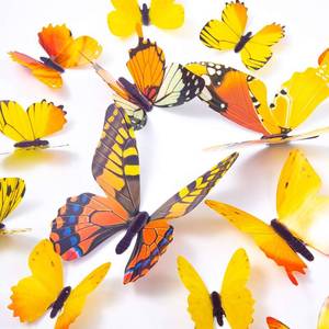 lot 12328 image: 60PCS Butterfly Wall Decals - 3D Butterflies Decor for Wall Removable Mural Stickers Home Decoration Kids Room Bedroom Decor (Yellow)