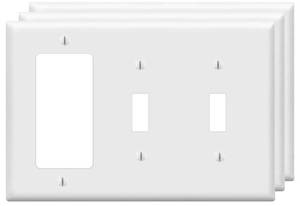 lot 12343 image: ZEFTV Combination Double ToggleSingle Decorator Rocker Outlet Light Switch Wall Plates 3-Gang Switch Electrical Cover Plate Unbreakable Thermoplastic Faceplate, White (3 Pack)