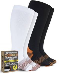 lot 12346 image: STEPWELL Copper Plus Size Compression Socks Wide Calf - 2 Pairs  Graduated Support for Swelling  Compression Socks for Women Wide Calf  Black, White-XL