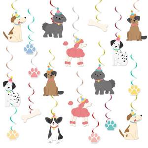 lot 12351 image: 30pcs Vintage Dog Hanging Swirls Puppy Themed Hanging Swirls Decorations Retro Puppy Dog Paw Bone Ceiling Streamers Decorations for Kids Baby Puppies Pet Dogs Birthday Party Baby Shower Favor Supplies