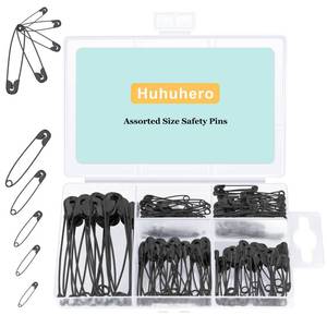 lot 12352 image: Huhuhero 160-Pack Safety Pins Assorted, Small and Large Safety Pins for Clothes Costume, 5 Different Sizes Nickel Plated Steel Pin Bulk, Sewing Arts Crafts Supplies, Black