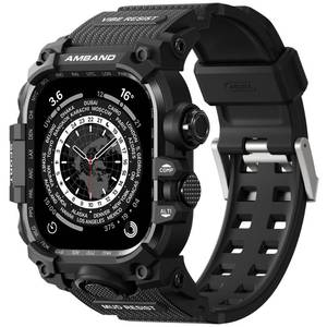 lot 12359 image: amBand Rugged Case with Band for Apple Watch 45mm, Compatible with Apple Watch (iWatch) Series 987, Military Grade Shockproof Bumper Cover, Tactical Band for Men, Matte Black