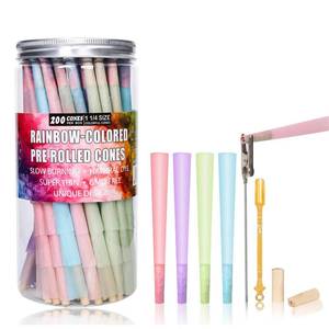 lot 13624 image: Colorful Cones Rolling Paper 200 PACK 1 � Size Pre Rolled Cones With Metal Spoon and Wood Filter Tips(GOLDENCLUB GORDONCONES)
