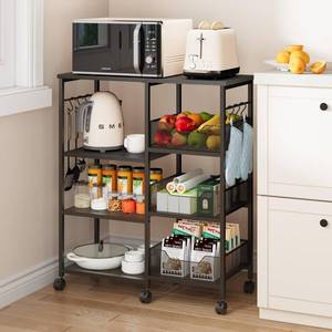 lot 13626 image: SWTYMIKI Kitchen Island Cart on Wheels - 4 Tier Rolling Kitchen Table Cart with Storage Shelves, 6 Removable Hooksand Locking Casters, Coffee Bar Cabinet for Dining Room Pantry Office, Black