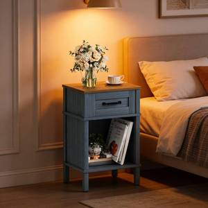 lot 13629 image: YAUKTAK Small Farmhouse Nightstand, Wood Night Stand Set, End Table with Drawer, Small Rustic Wooden Bedside Table, Bed Side Table for Bedroom, Blue end Table with Storage for Bedroom LET512LR