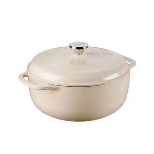 lot 13630 image: Lodge Essential Enamel Cast Iron Dutch Oven 6 Quarts - Perfect for Bread Baking, Braising, Marinating and Slow Cooking, Features Moisture-Sealing Lid and Dual Handles, Kitchen Essentials, Sandalwood