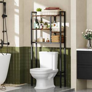 lot 13632 image: Asgolion Over-The-Toilet Storage Rack, 3-Tier Bathroom Shelves Over Toilet, Above Toilet Storage, Behind Toilet Bathroom Organizer, Space Saver, Freestanding, Rustic Brown