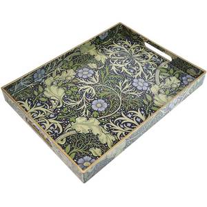 lot 13634 image: Spsyrine Serving Tray with Handles, Plastic Decorative Tray for Coffee Table, Living Room, Home Decor, Seaweed (Damaged Handle)