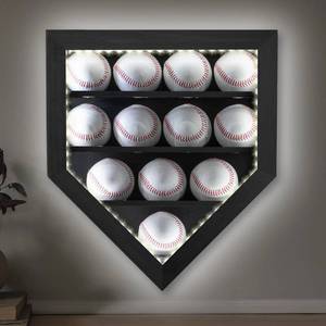 lot 13639 image: GYaozii Baseball Display Case with Light, LED Baseball Holder Shadow Box for 12 Baseballs Display, HD Acrylic Front UV Protection,Wooden Frame for Collecting Autographed Balls Exquisite Souvenirs
