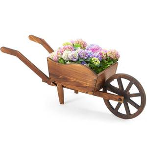 lot 13649 image: Beeveer Wooden Wagon Flower Planter Cart Garden Planter Box with Wagon Wheels Cart for Home Garden Outdoor Balcony Decorative, Patio Flowers Herbs Vegetables, Brown(Rustic)
