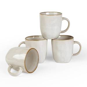 lot 13662 image: famiware Coffee Mugs Set of 4, Ocean Square 13oz Coffee Cup Set with Handle for Cocoa, Milk, Hot Chocolate, Stoneware Cups for Kitchen, Reactive Glaze, Microwave and Dishwasher Safe, Cappuccino White