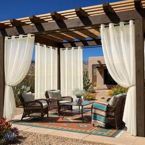 lot 13666 image: Sunshelf 2 Panels Outdoor Sheer Curtains for Patio, Waterproof Light Filtering Outside Curtains with Grommets for Porch, Pergola, Cabana, 2PCS x 54in W x 95in L, BeigeWhite