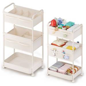 lot 13672 image: Baby Diaper Caddy, Premium Metaland Felt Movable Cart with Dividers for Newborn Nursery Essentials, Large Capacity Rolling Diaper Storage Caddy Organizer for Changing Table andCrib, Easy Assembly- Beige
