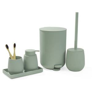 lot 13680 image: GAHEFY Sage Green Bathroom Accessories Set with Small Trash Can 3 Liter0.8 Gallon,Toothbrush Holder,Soap Dispenser,Vanity Tray,Toilet Brush and Holder Green 5PCS