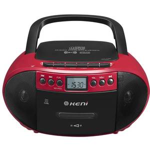 lot 13684 image: G Keni Portable CD and Cassette Player Boombox Combo, Casette Tape Recorder with Remote, AM FM Radio, USB Playback with Earphone Jack, 5.1V Bluetooth Speaker, Battery OperatedAC Powered for Home(Red)